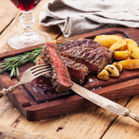 Image of Chicago Rib Eye Steaks With Grill Roasted New Potatoes Recipe